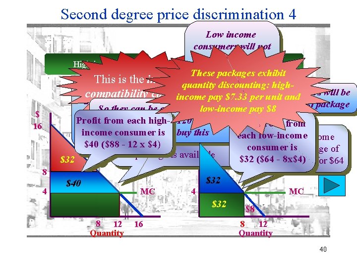 Second degree price discrimination 4 Low income consumers will not buy the ($88, 12)