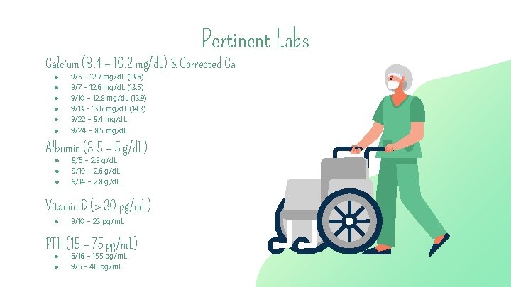 Pertinent Labs Calcium (8. 4 – 10. 2 mg/d. L) & Corrected Ca ●