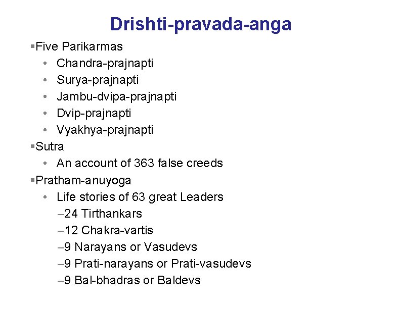 Drishti-pravada-anga §Five Parikarmas • Chandra-prajnapti • Surya-prajnapti • Jambu-dvipa-prajnapti • Dvip-prajnapti • Vyakhya-prajnapti §Sutra