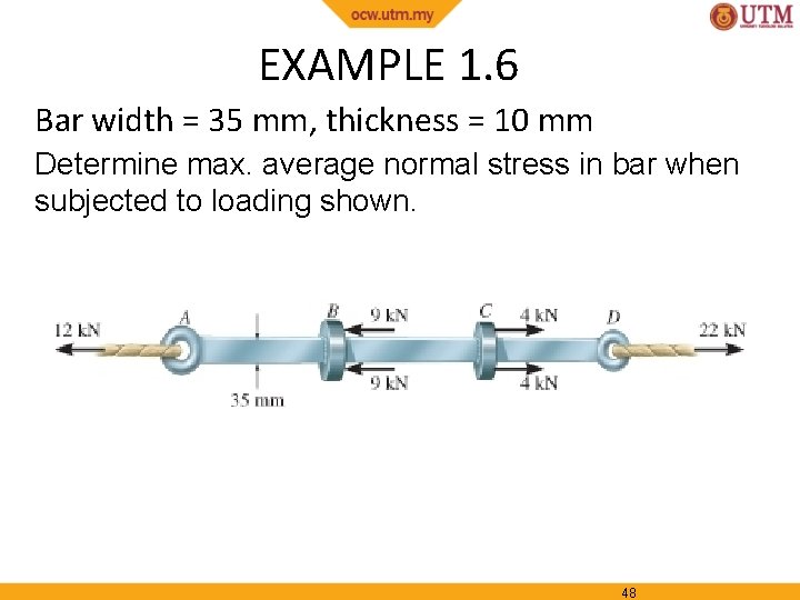 EXAMPLE 1. 6 Bar width = 35 mm, thickness = 10 mm Determine max.