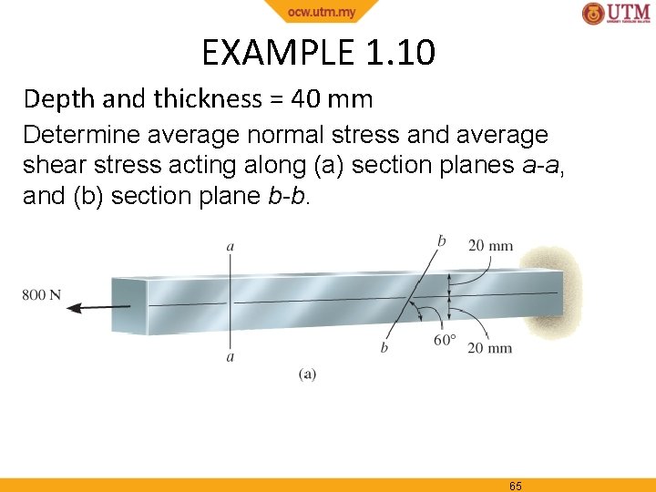 EXAMPLE 1. 10 Depth and thickness = 40 mm Determine average normal stress and