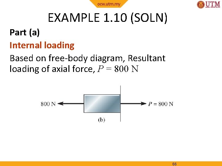 EXAMPLE 1. 10 (SOLN) Part (a) Internal loading Based on free-body diagram, Resultant loading