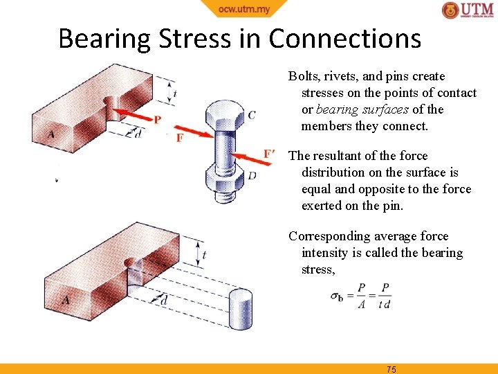 Bearing Stress in Connections Bolts, rivets, and pins create stresses on the points of