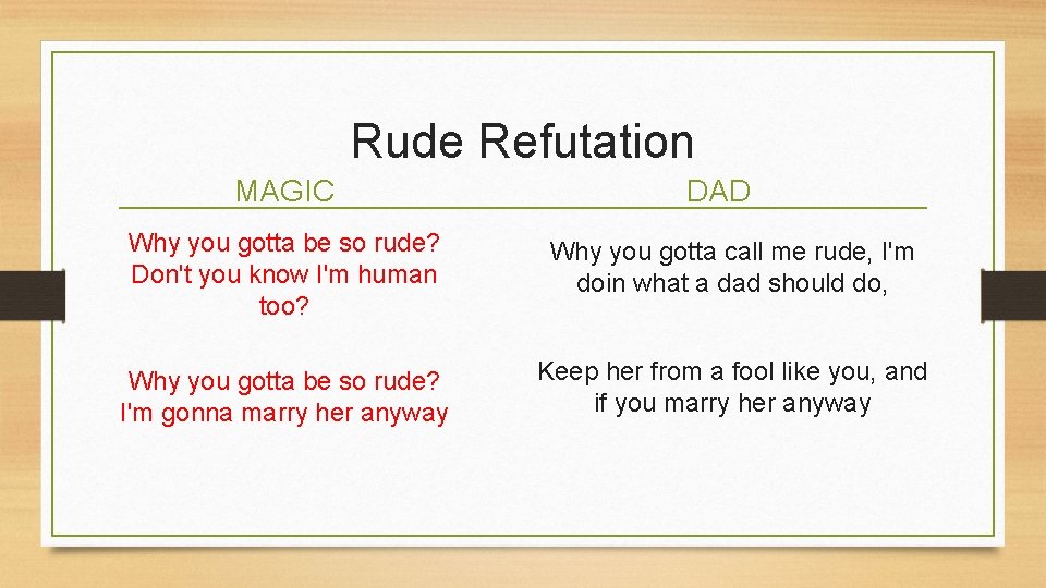 Rude Refutation MAGIC DAD Why you gotta be so rude? Don't you know I'm