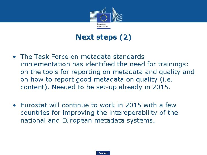 Next steps (2) • The Task Force on metadata standards implementation has identified the Next steps (2) • The Task Force on metadata standards implementation has identified the