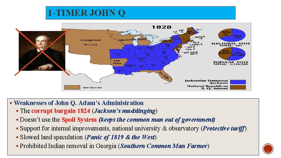 1 -TIMER JOHN Q § Weaknesses of John Q. Adam’s Administration § The corrupt