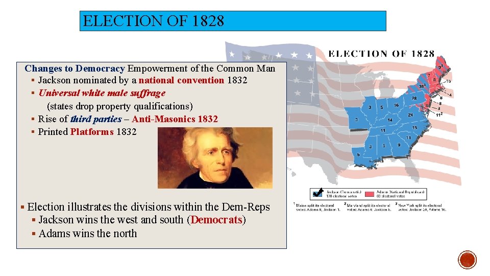ELECTION OF 1828 Changes to Democracy Empowerment of the Common Man § Jackson nominated