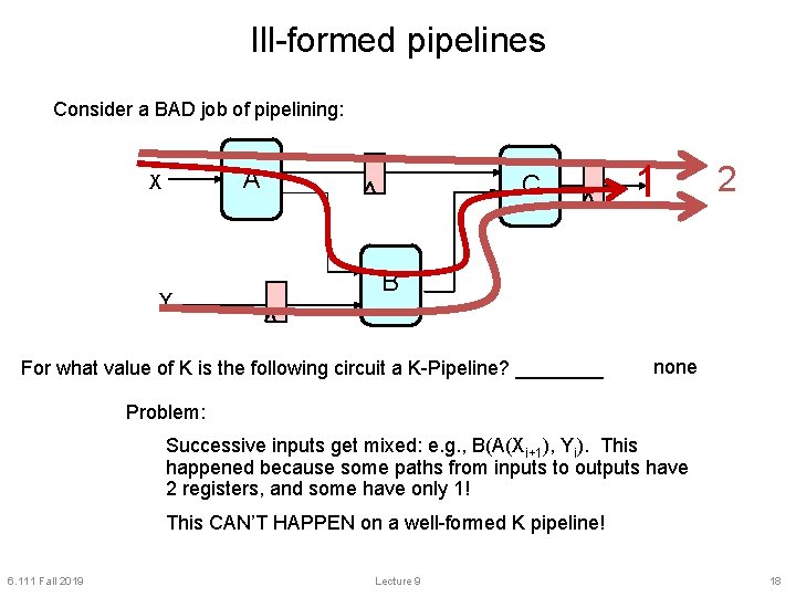 Ill-formed pipelines Consider a BAD job of pipelining: A X Y C 1 2