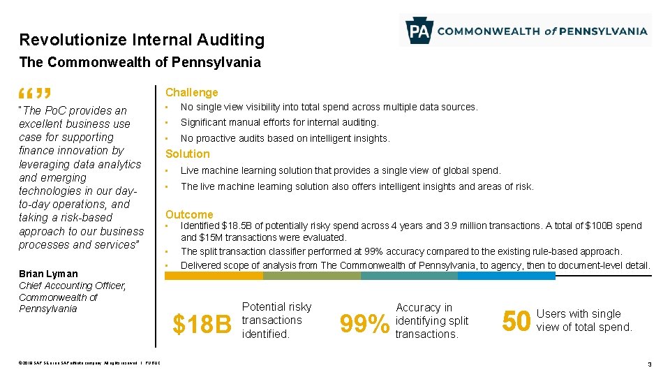 Revolutionize Internal Auditing The Commonwealth of Pennsylvania Challenge “The Po. C provides an excellent