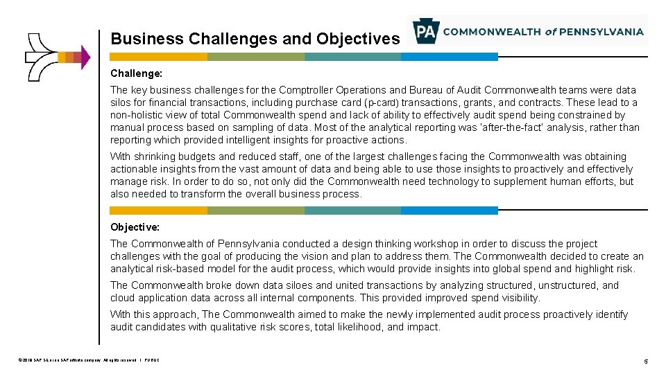 Business Challenges and Objectives Challenge: The key business challenges for the Comptroller Operations and