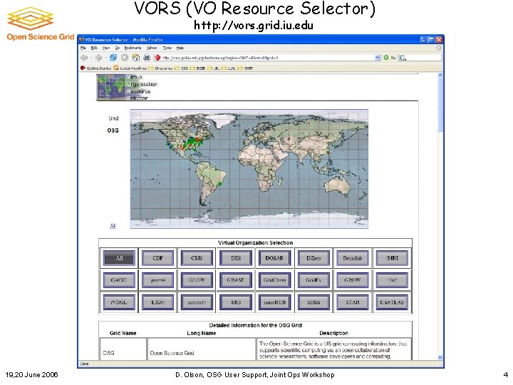 VORS (VO Resource Selector) http: //vors. grid. iu. edu 19, 20 June 2006 D.