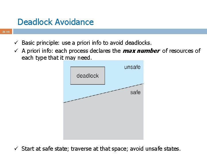 Deadlock Avoidance 21 / 51 ü Basic principle: use a priori info to avoid