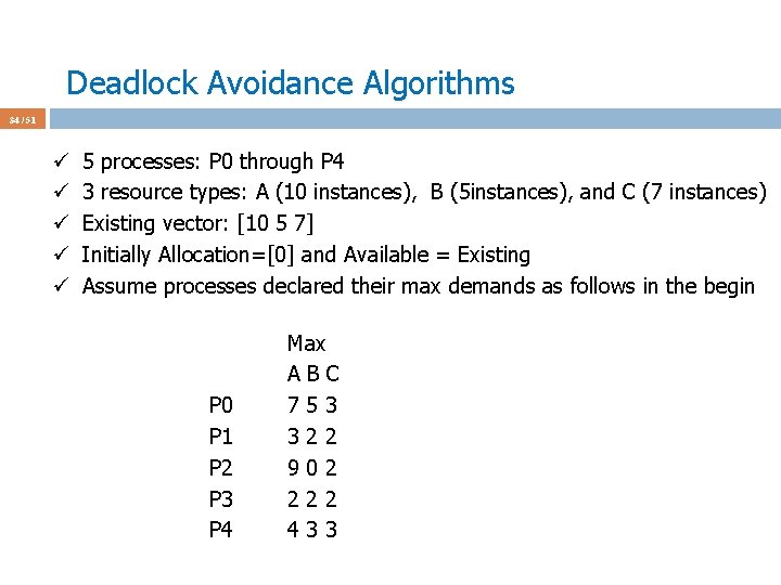 Deadlock Avoidance Algorithms 34 / 51 ü ü ü 5 processes: P 0 through