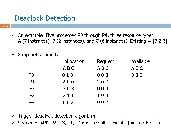 Deadlock Detection 50 / 51 ü An example: Five processes P 0 through P