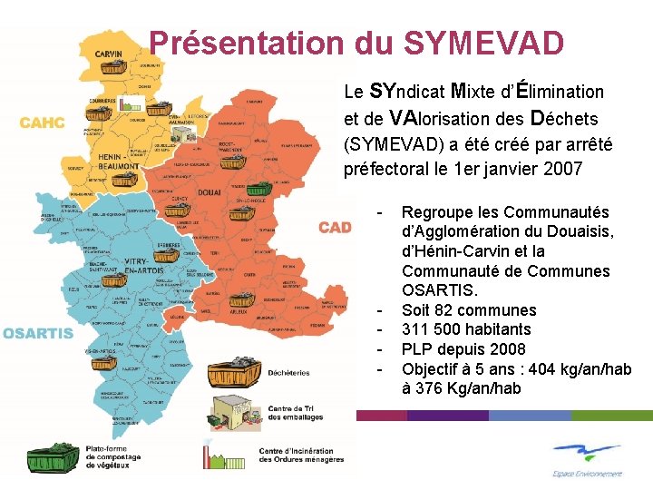 Présentation du SYMEVAD Le SYndicat Mixte d’Élimination et de VAlorisation des Déchets (SYMEVAD) a