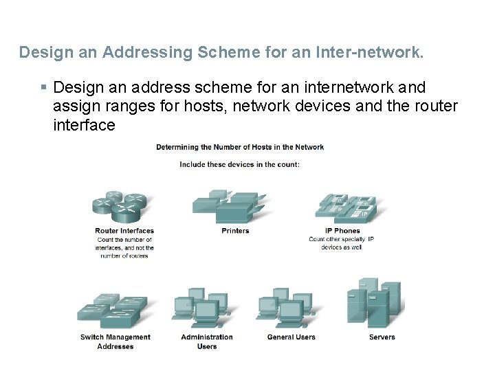 Design an Addressing Scheme for an Inter-network. § Design an address scheme for an