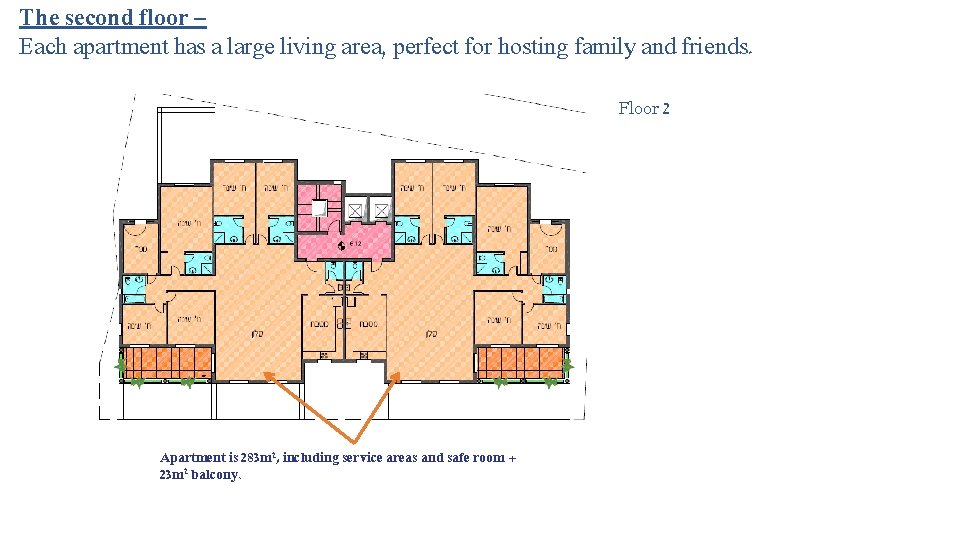 The second floor – Each apartment has a large living area, perfect for hosting