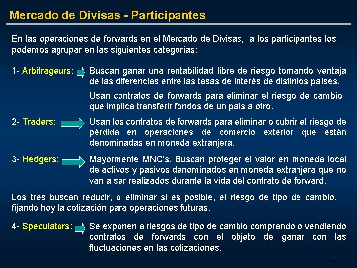 Mercado de Divisas - Participantes En las operaciones de forwards en el Mercado de