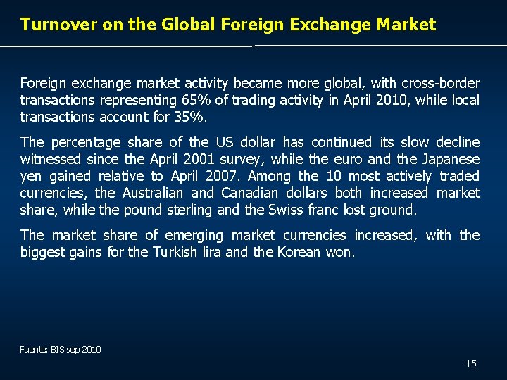 Turnover on the Global Foreign Exchange Market Foreign exchange market activity became more global,
