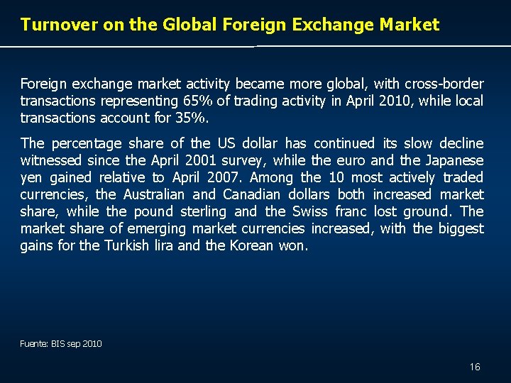 Turnover on the Global Foreign Exchange Market Foreign exchange market activity became more global,