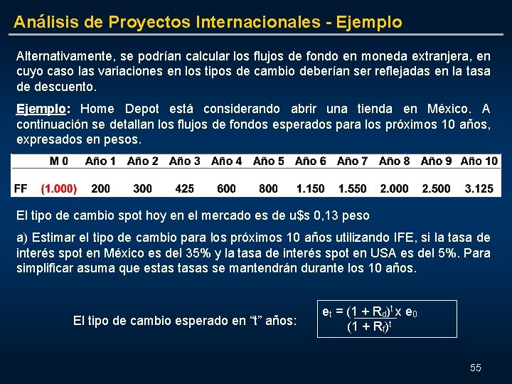 Análisis de Proyectos Internacionales - Ejemplo Alternativamente, se podrían calcular los flujos de fondo