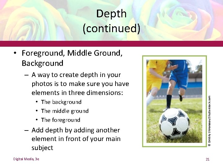 Depth (continued) – A way to create depth in your photos is to make Depth (continued) – A way to create depth in your photos is to make