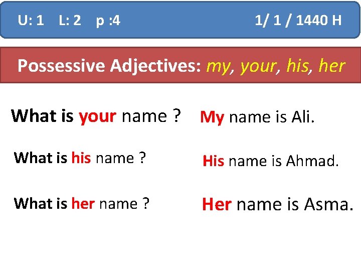 U: 1 L: 2 p : 4 1/ 1 / 1440 H Possessive Adjectives: U: 1 L: 2 p : 4 1/ 1 / 1440 H Possessive Adjectives: