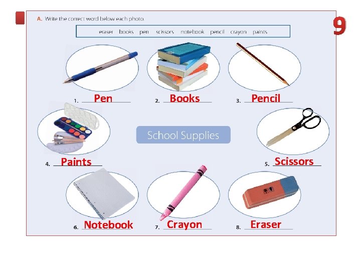 9 Pen Books Scissors Paints Notebook Pencil Crayon Eraser 9 Pen Books Scissors Paints Notebook Pencil Crayon Eraser