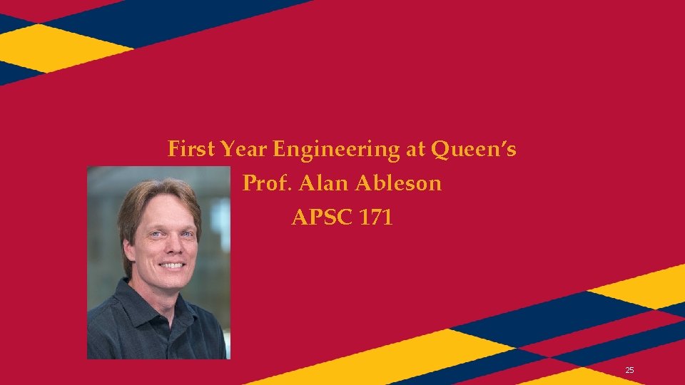 First Year Engineering at Queen’s Prof. Alan Ableson APSC 171 25 