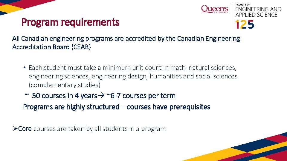 Program requirements All Canadian engineering programs are accredited by the Canadian Engineering Accreditation Board