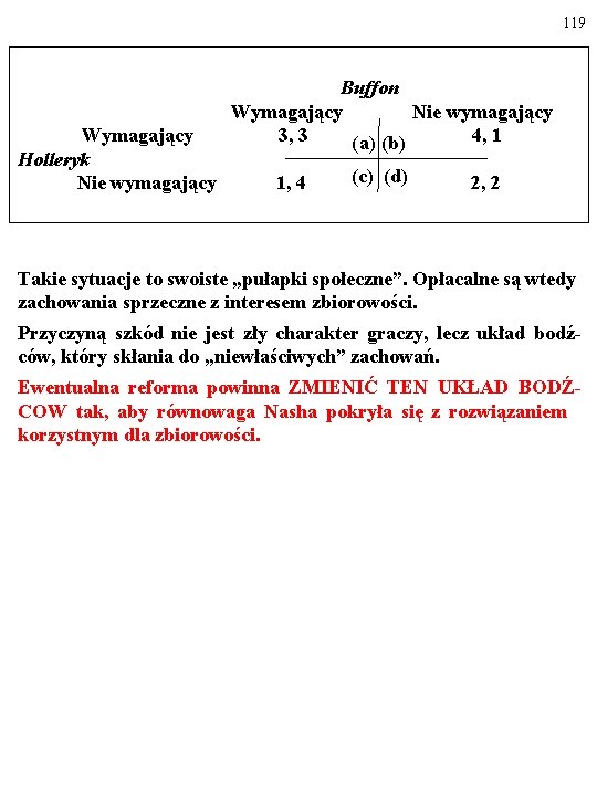 119 Buffon Wymagający Nie wymagający Wymagający 3, 3 4, 1 (a) (b) Holleryk (c)