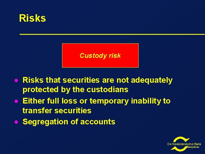 Risks Custody risk l l l Risks that securities are not adequately protected by Risks Custody risk l l l Risks that securities are not adequately protected by
