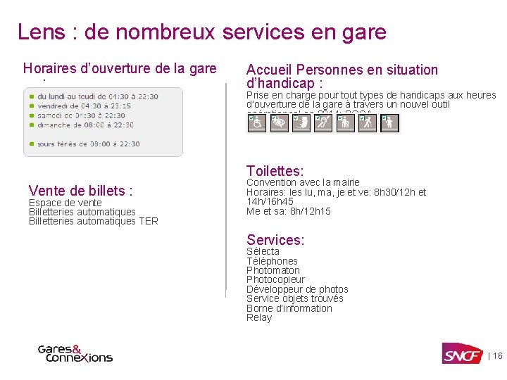 Lens : de nombreux services en gare Horaires d’ouverture de la gare : Accueil