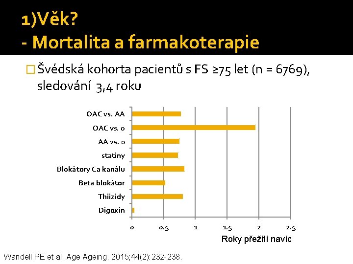 1)Věk? - Mortalita a farmakoterapie � Švédská kohorta pacientů s FS ≥ 75 let