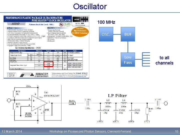 Oscillator 100 MHz OSC. BUF Low Pass 13 March 2014 Workshop on Picosecond Photon