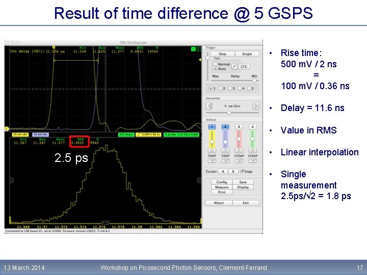 Result of time difference @ 5 GSPS • Rise time: 500 m. V /