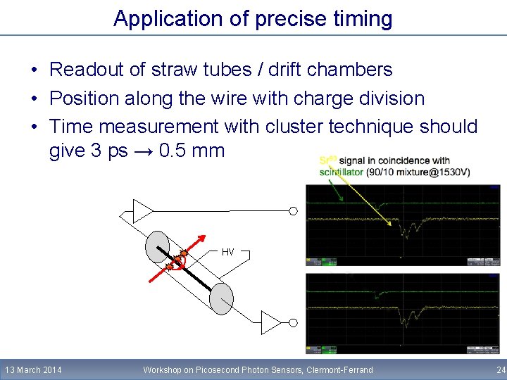 Application of precise timing • Readout of straw tubes / drift chambers • Position