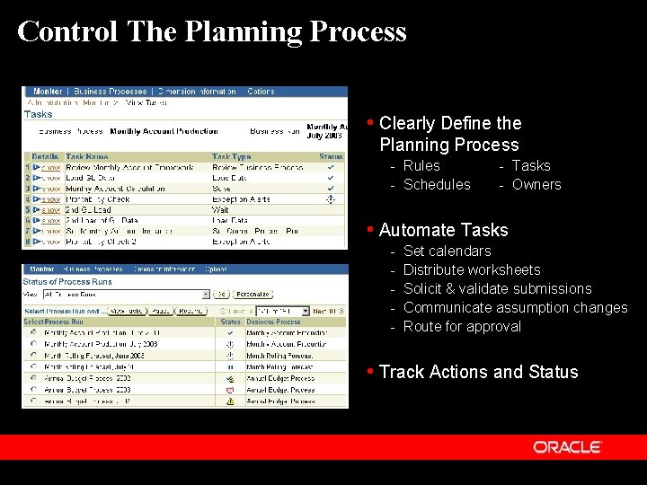 Control The Planning Process • Clearly Define the Planning Process - Rules - Schedules