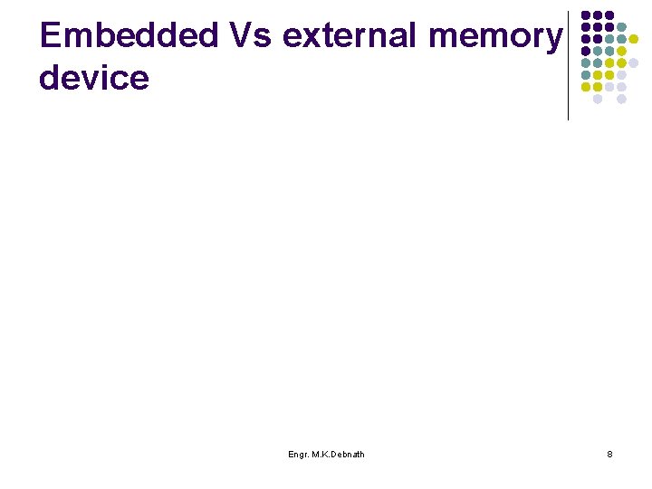 Embedded Vs external memory device Engr. M. K. Debnath 8 