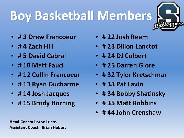 Boy Basketball Members • • # 3 Drew Francoeur # 4 Zach Hill #