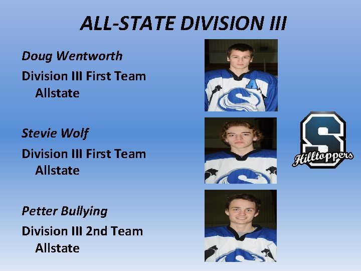 ALL-STATE DIVISION III Doug Wentworth Division III First Team Allstate Stevie Wolf Division III