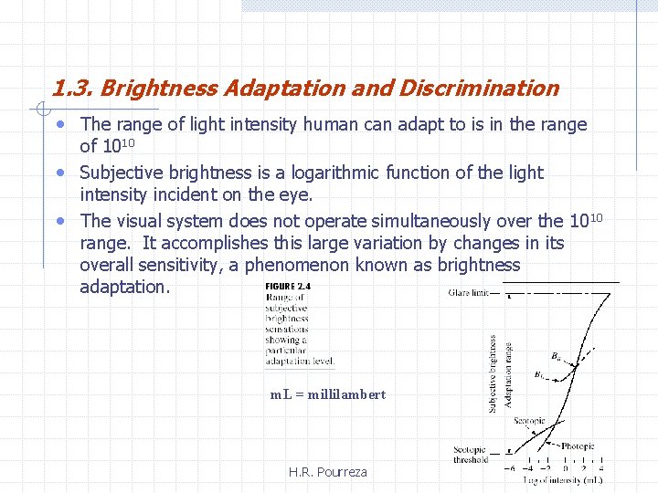 1. 3. Brightness Adaptation and Discrimination • The range of light intensity human can