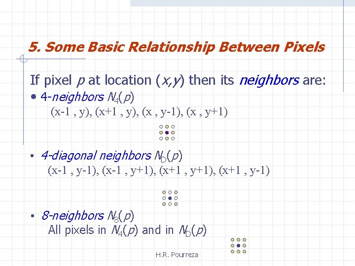 5. Some Basic Relationship Between Pixels If pixel p at location (x, y) then