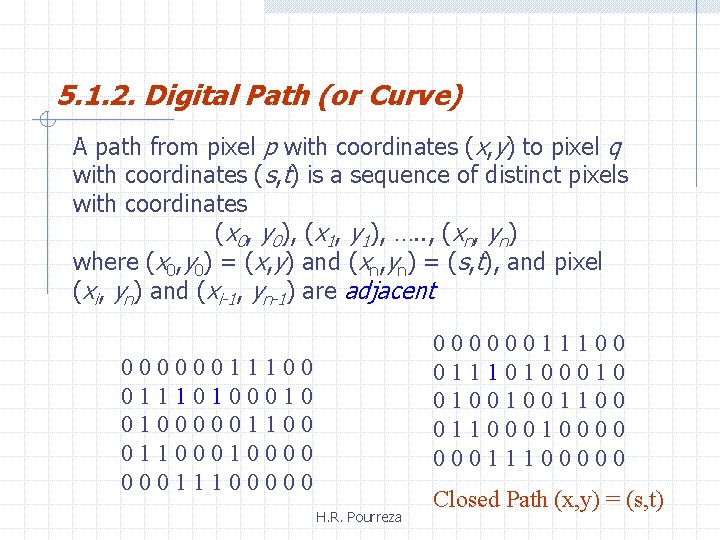 5. 1. 2. Digital Path (or Curve) A path from pixel p with coordinates