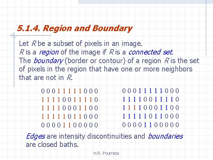 5. 1. 4. Region and Boundary Let R be a subset of pixels in