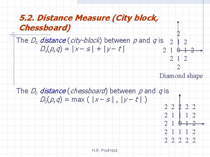 5. 2. Distance Measure (City block, Chessboard) 2 The D 4 distance (city-block) between