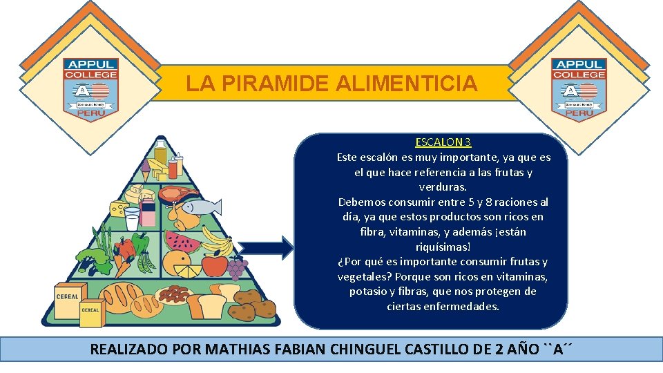 LA PIRAMIDE ALIMENTICIA ESCALON 3 Este escalón es muy importante, ya que es el