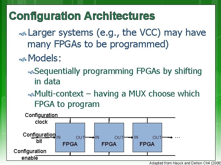 Configuration Architectures Larger systems (e. g. , the VCC) may have many FPGAs to