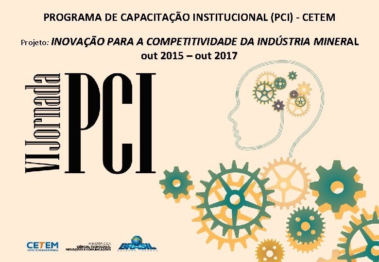PROGRAMA DE CAPACITAÇÃO INSTITUCIONAL (PCI) - CETEM Projeto: INOVAÇÃO PARA A COMPETITIVIDADE DA INDÚSTRIA