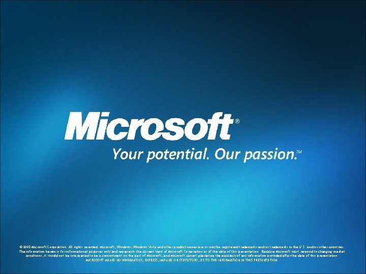 © 2008 Microsoft Corporation. All rights reserved. Microsoft, Windows Vista and other product names